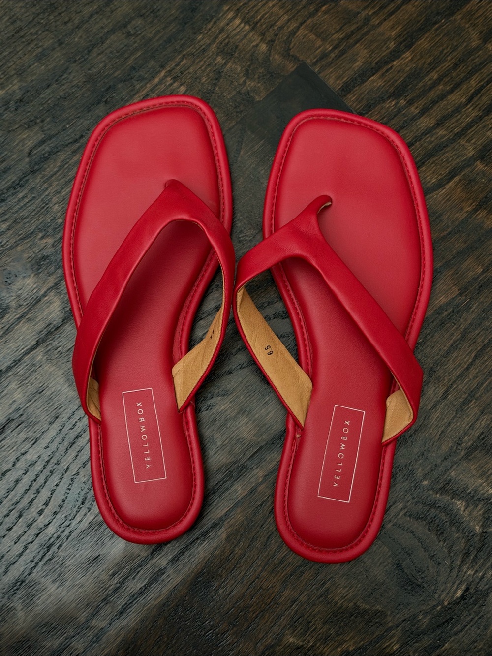 Red Square-Toe Flip Flops